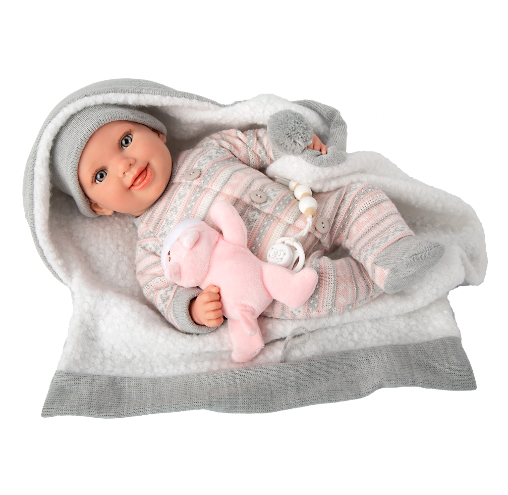 Muñeca Bebe Reborn 40 cm - Nadia Rosa con Mante y Peluche - Arias 98184