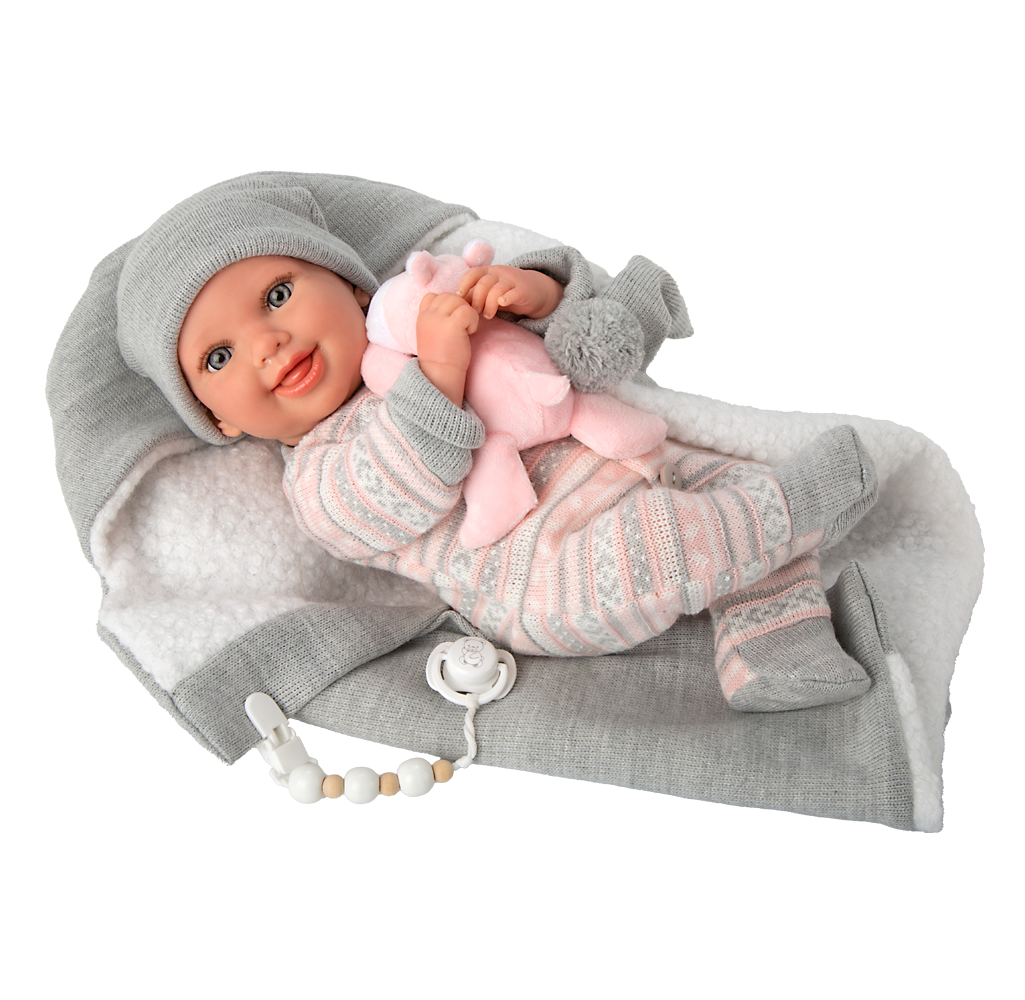 Muñeca Bebe Reborn 40 cm - Nadia Rosa con Mante y Peluche - Arias 98184