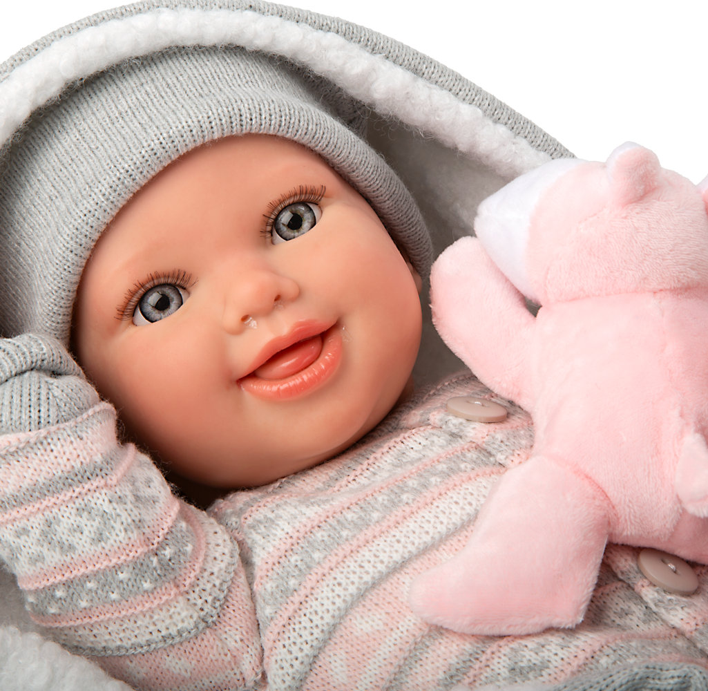 Muñeca Bebe Reborn 40 cm - Nadia Rosa con Mante y Peluche - Arias 98184