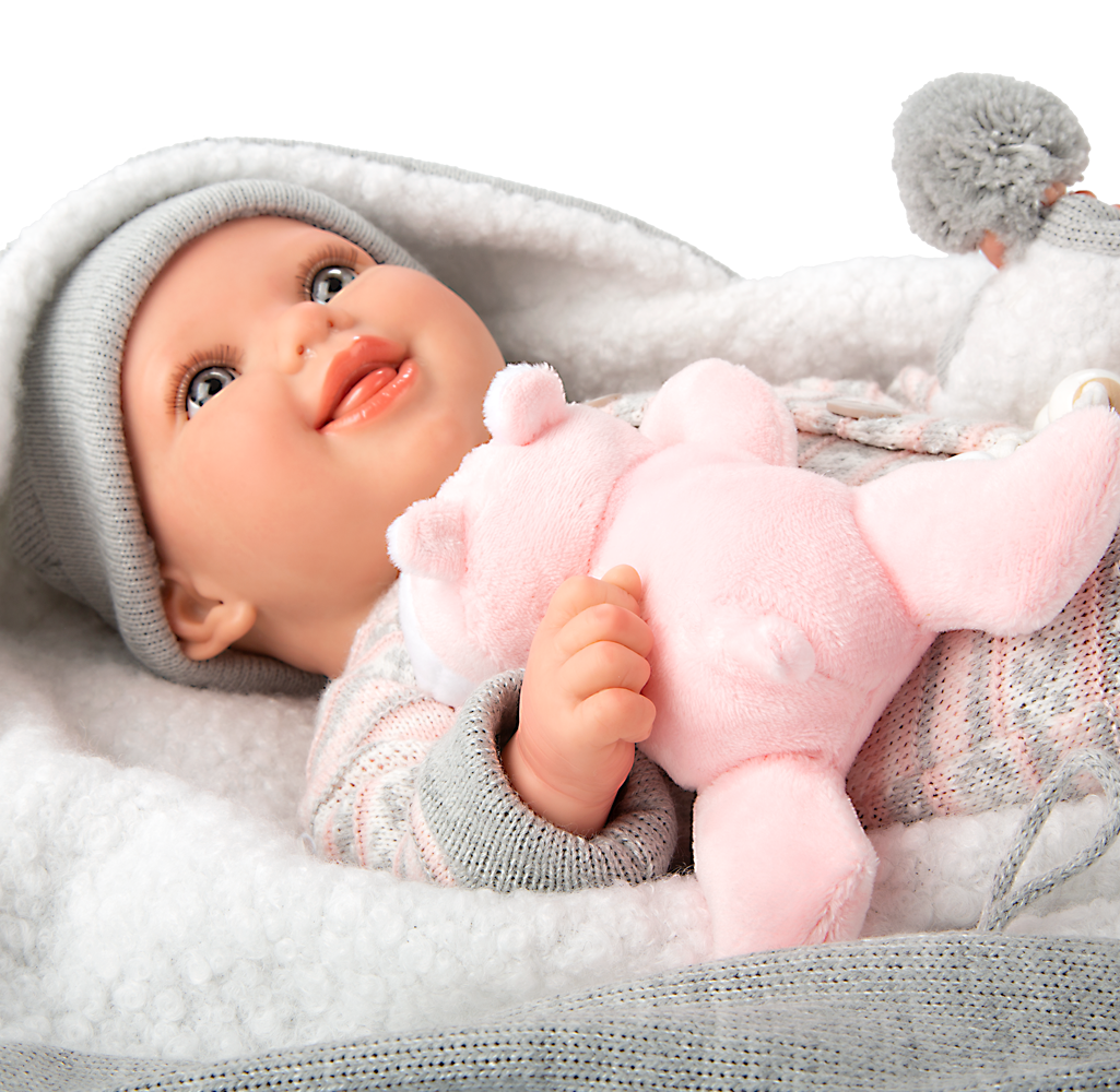 Muñeca Bebe Reborn 40 cm - Nadia Rosa con Mante y Peluche - Arias 98184