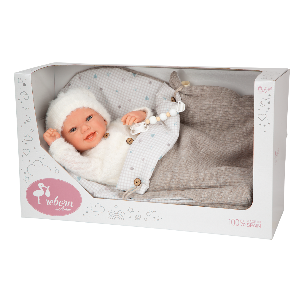 Muñeca Bebe Reborn Arias 45 cm - Henar con Saco de Dormir  - Arias 98185