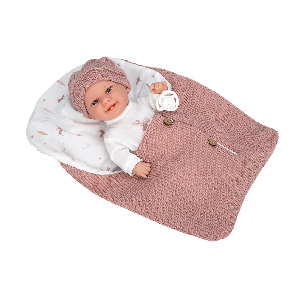 Muñeca Babyto Elegance de 33 cm con saco de dormir rosa, cuerpo de vinilo y aroma a vainilla- Arias 60872