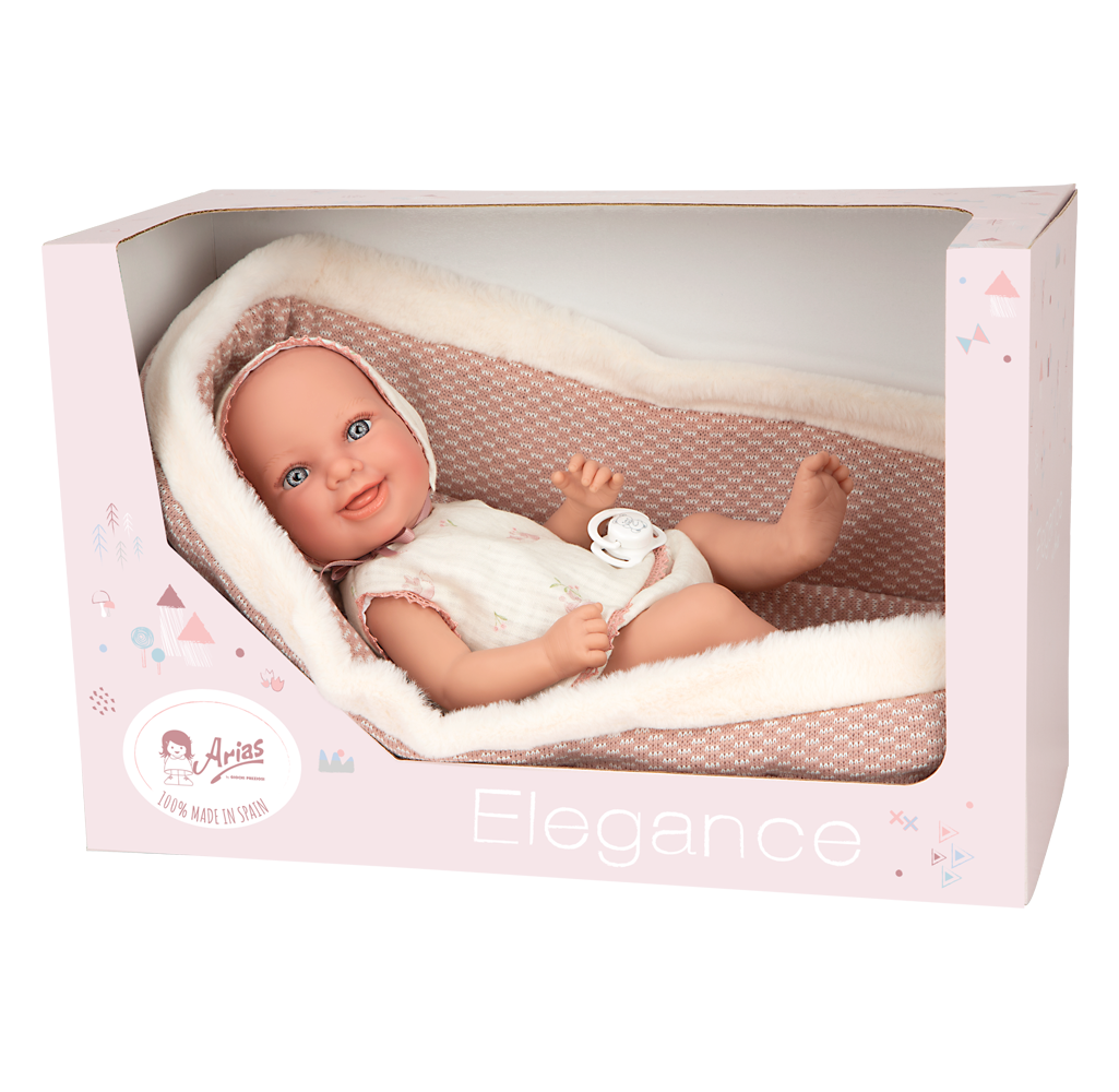 Muñeca de peso Elegance 38 cm - Oli Rosa con Capazo - Arias 60909
