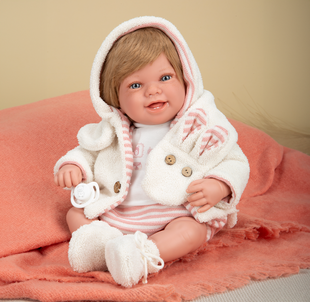Muñeca de Peso - Elegance 45 cm Zoe Rosa con Bufanda y con Pelo - Arias 65391