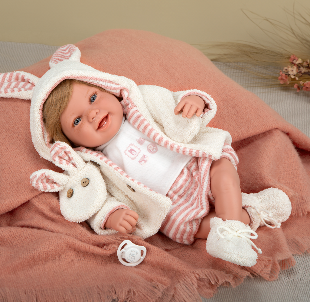 Muñeca de Peso - Elegance 45 cm Zoe Rosa con Bufanda y con Pelo - Arias 65391