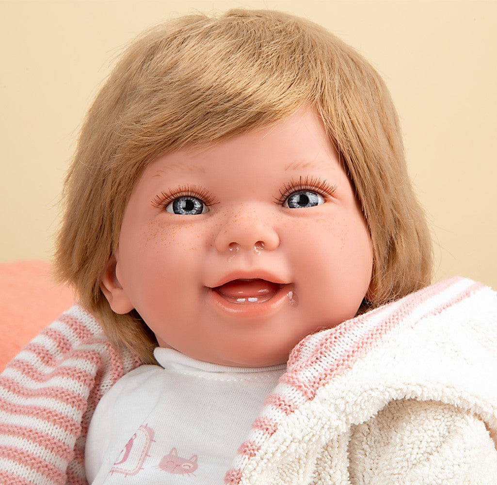 Muñeca de Peso - Elegance 45 cm Zoe Rosa con Bufanda y con Pelo - Arias 65391