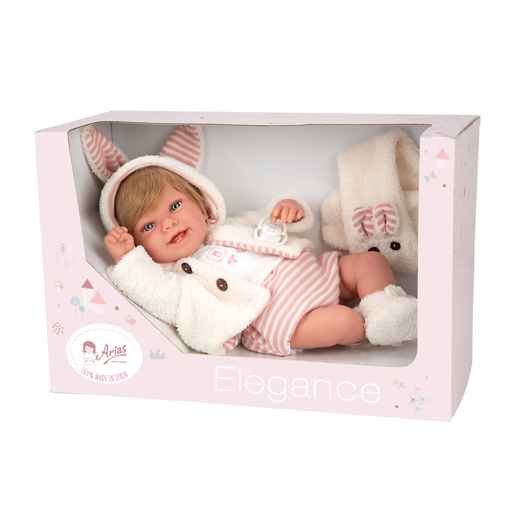 Muñeca de Peso - Elegance 45 cm Zoe Rosa con Bufanda y con Pelo - Arias 65391