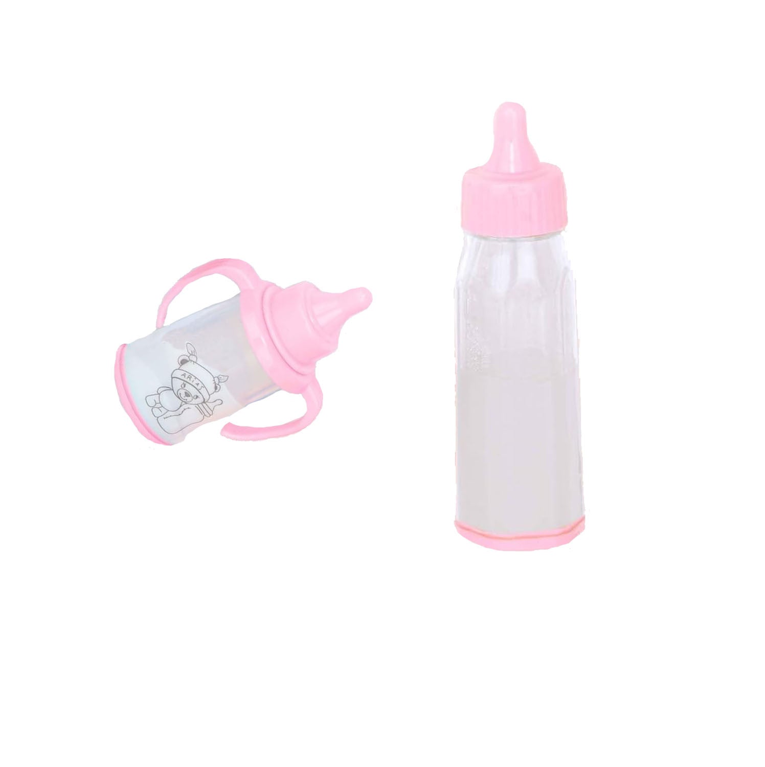 Doll Accessories - Set of 2 Reborn Baby Bottles in Pink - Arias 6092