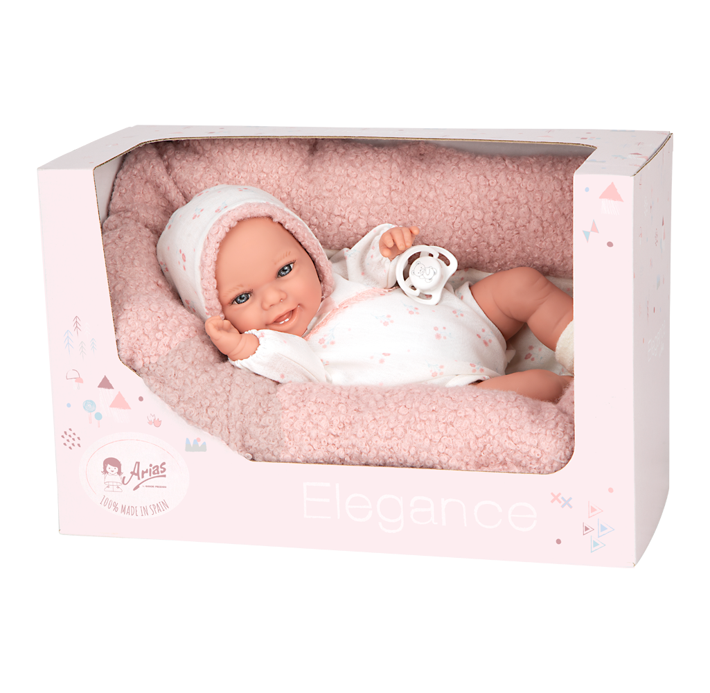 Muñeca de Peso Elegance 35 cm - Babyto Rosa Flores con cojín - Arias 60870