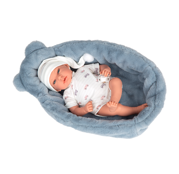 Muñeca de Peso Elegance 40cm Andie azul con Cuna - Arias 60907