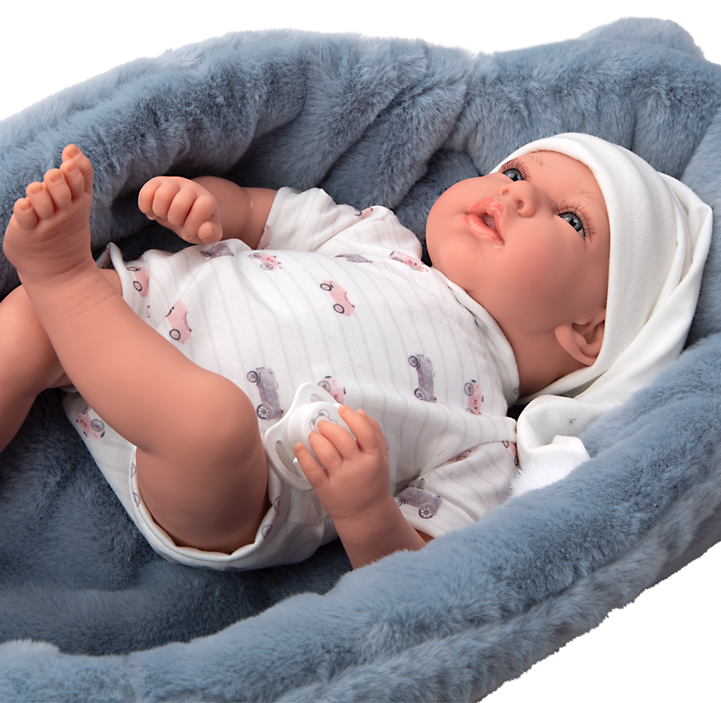 Muñeca de Peso Elegance 40cm Andie azul con Cuna - Arias 60907