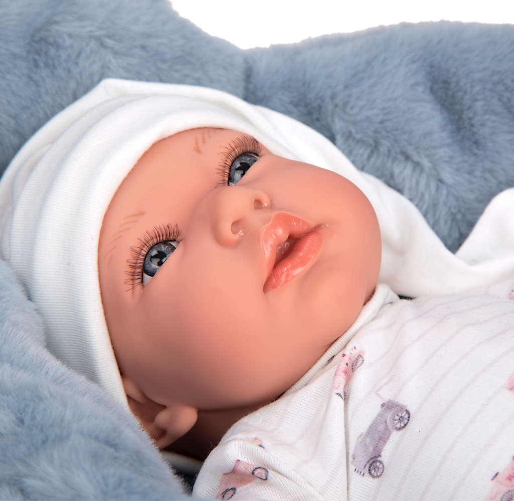 Muñeca de Peso Elegance 40cm Andie azul con Cuna - Arias 60907