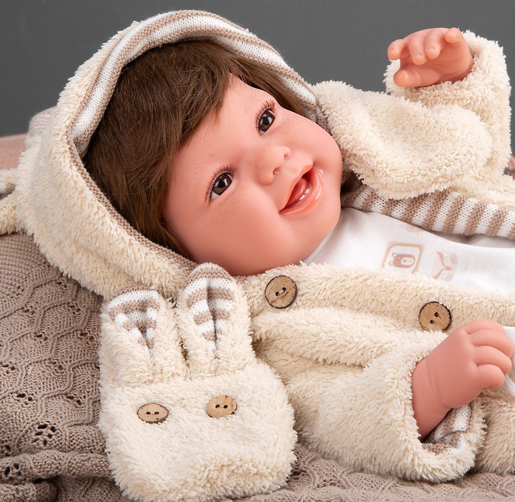 Muñeca de Peso Elegance 45 cm Zoe Beige con Bufanda y con Pelo - Arias 65392