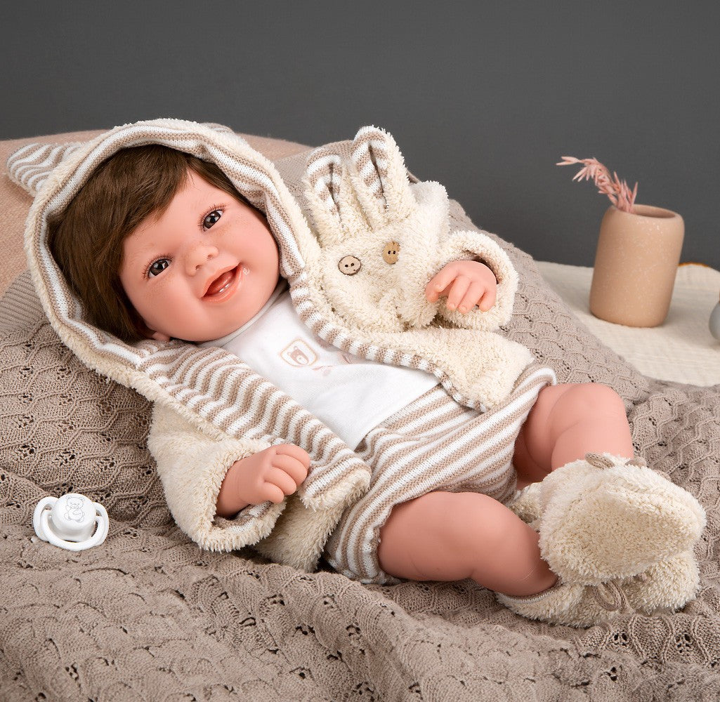 Muñeca de Peso Elegance 45 cm Zoe Beige con Bufanda y con Pelo - Arias 65392