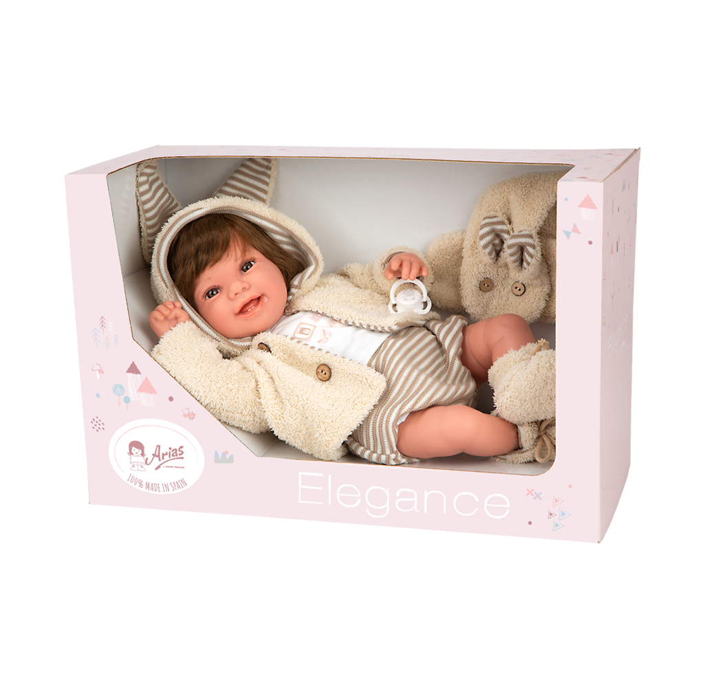 Muñeca de Peso Elegance 45 cm Zoe Beige con Bufanda y con Pelo - Arias 65392
