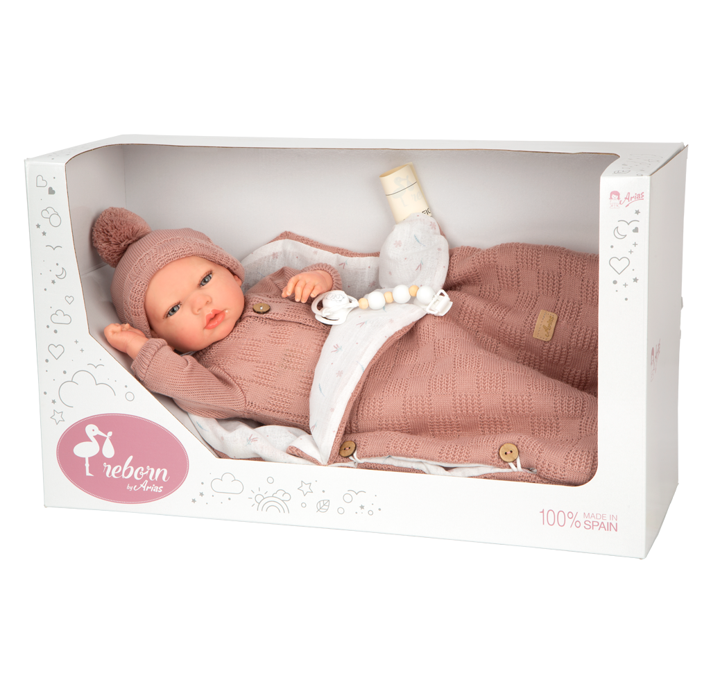 Muñeca Reborn Arias 40 cm Elba Rosa con Saco de dormir - Arias 98180
