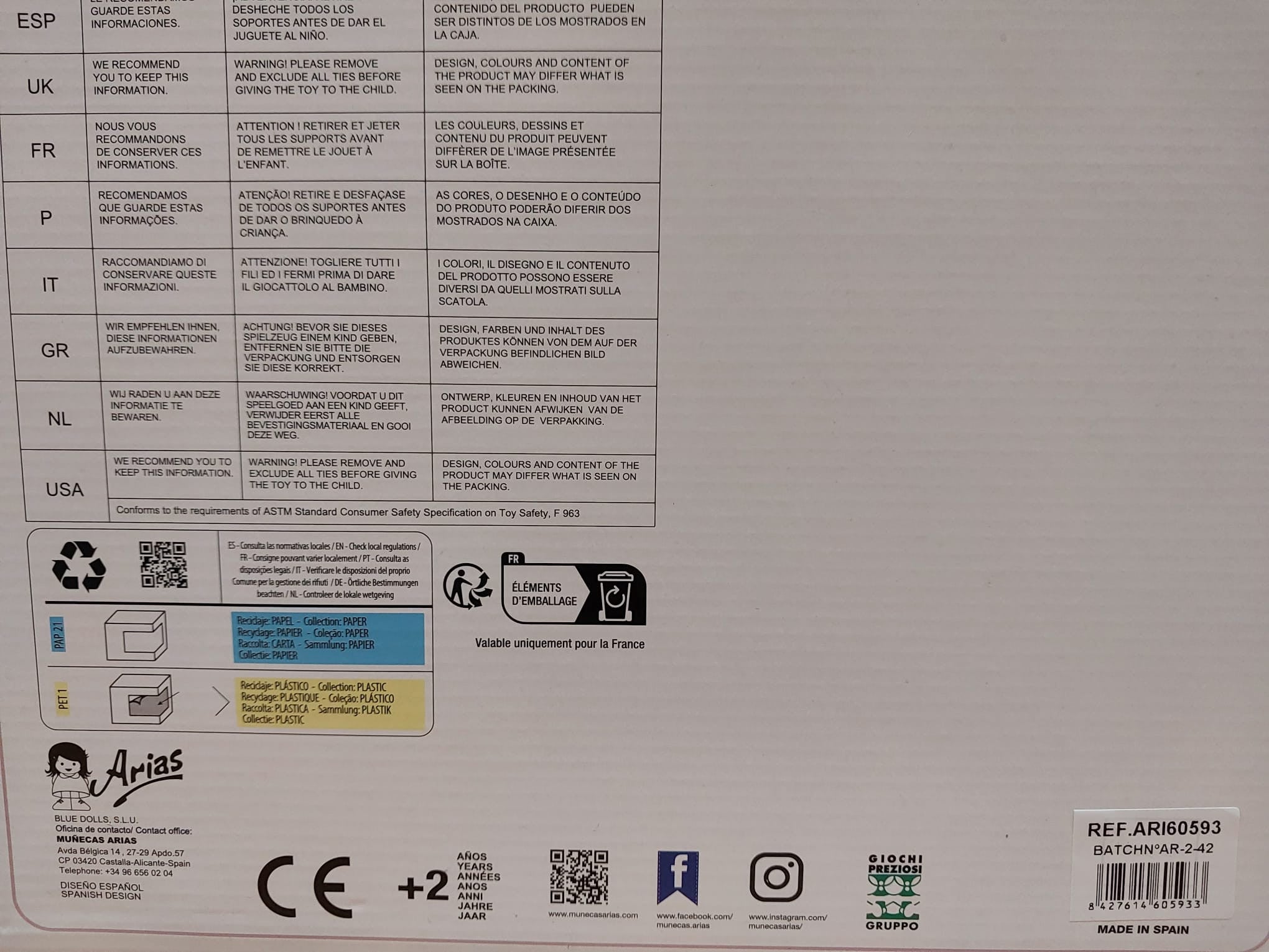 Dafne muñeco con peso real - arias 60593