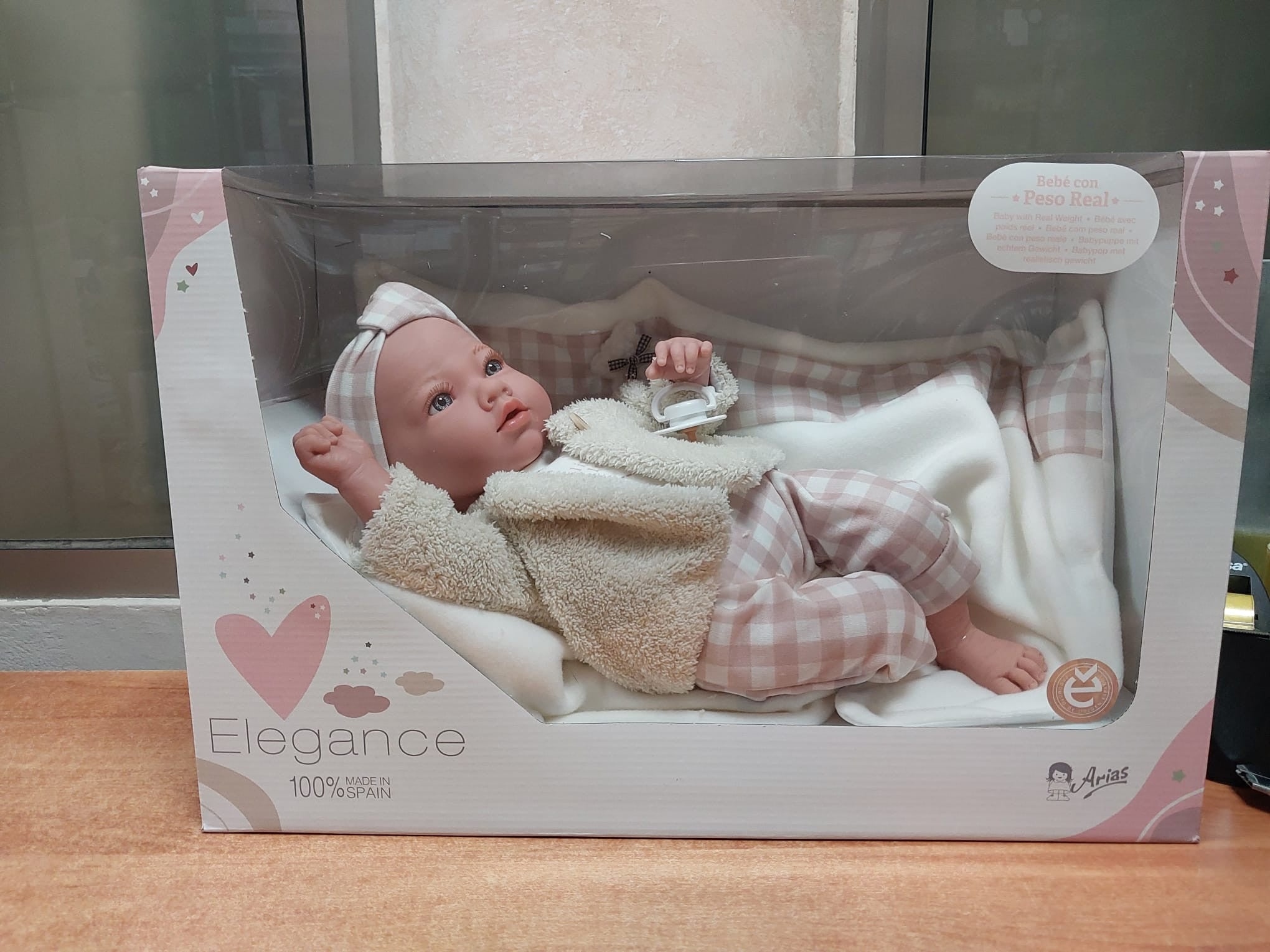 Muñeca elegance 40 cm aria rosa con cojín - muñeco de peso - arias 60824