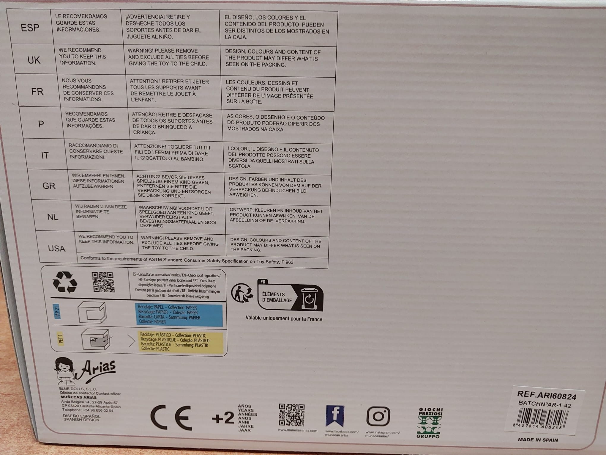 Muñeca elegance 40 cm aria rosa con cojín - muñeco de peso - arias 60824