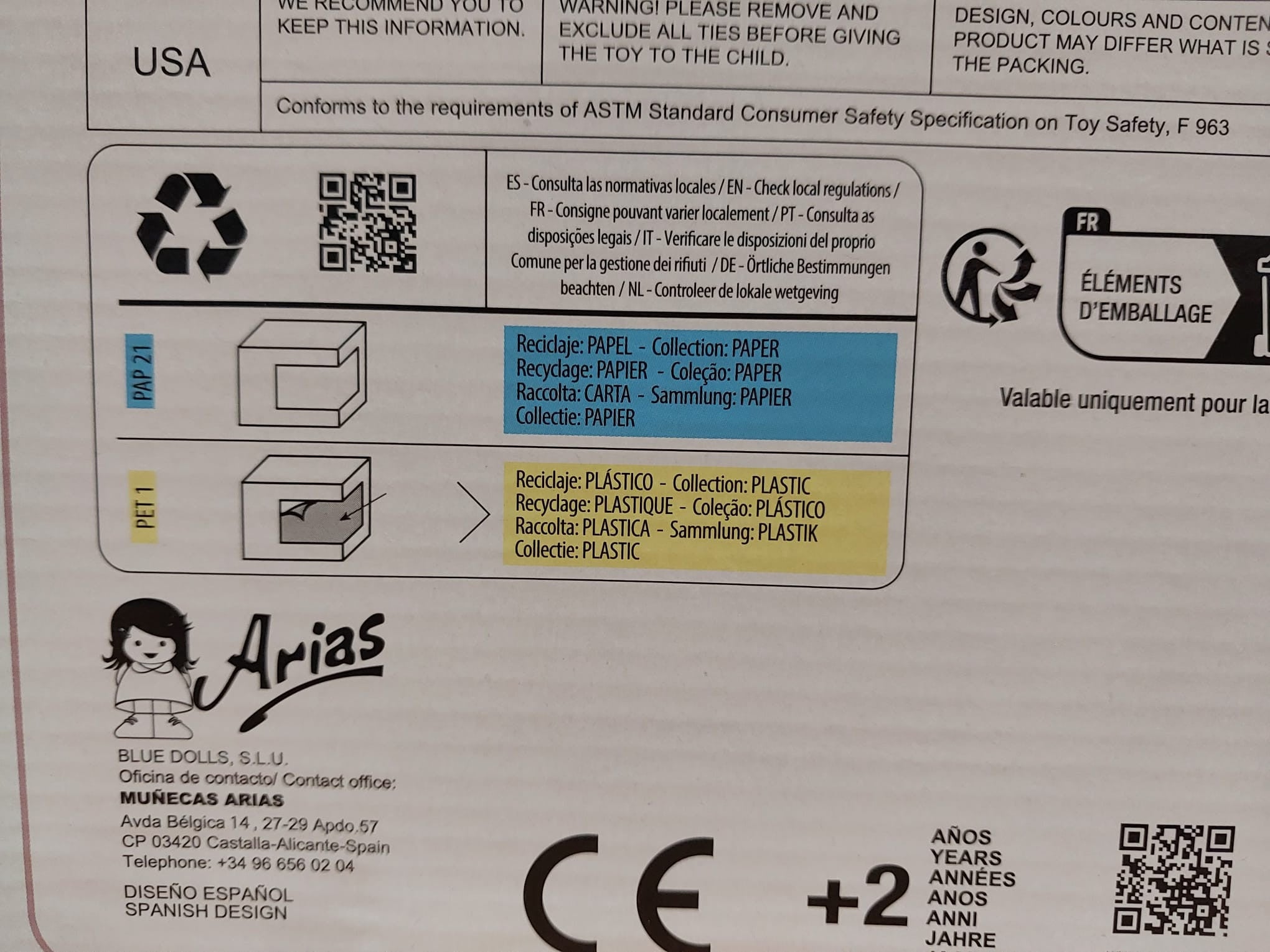 Weighted Doll Elegance 45cm - Adi Blue with Backpack - Arias 65377