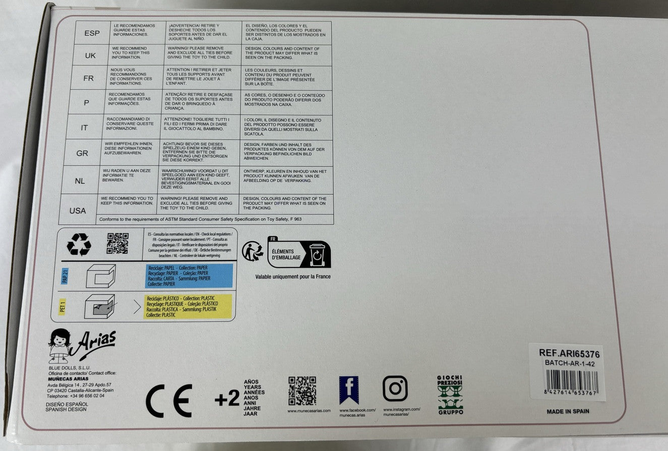 Muñeca con peso elegance 45 cm - adi rosa con mochila - arias 65376