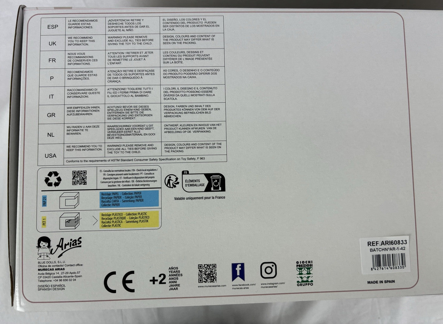 Elegance Doll 38cm Aria Pink with Blanket - Weighted Doll - Arias 60833