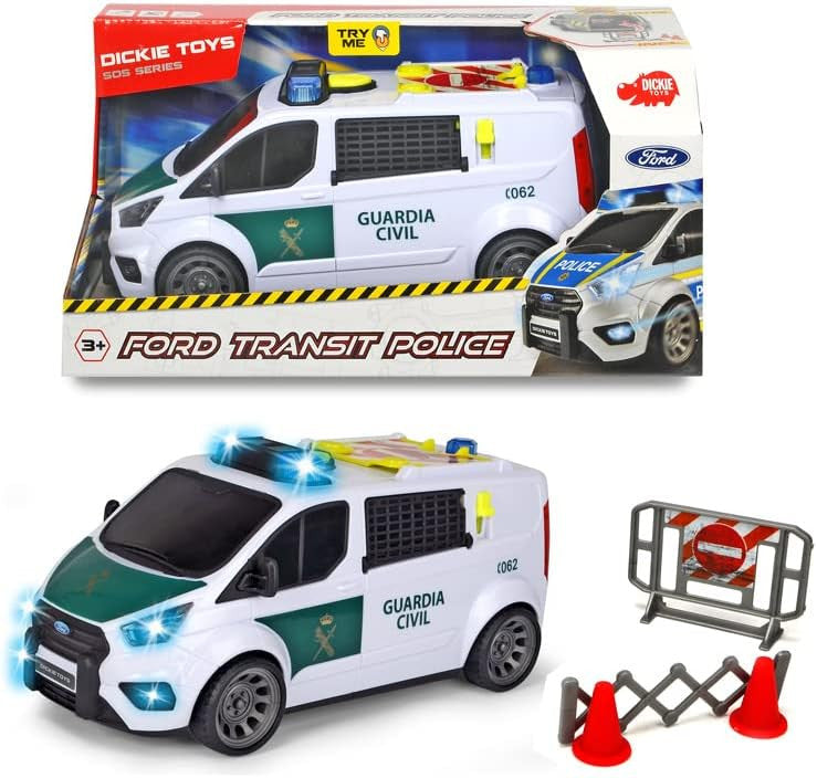 Furgón de la Guardia Civil Dickie Toys con luces, sonidos y accesorios de tráfico - Educar Jugando