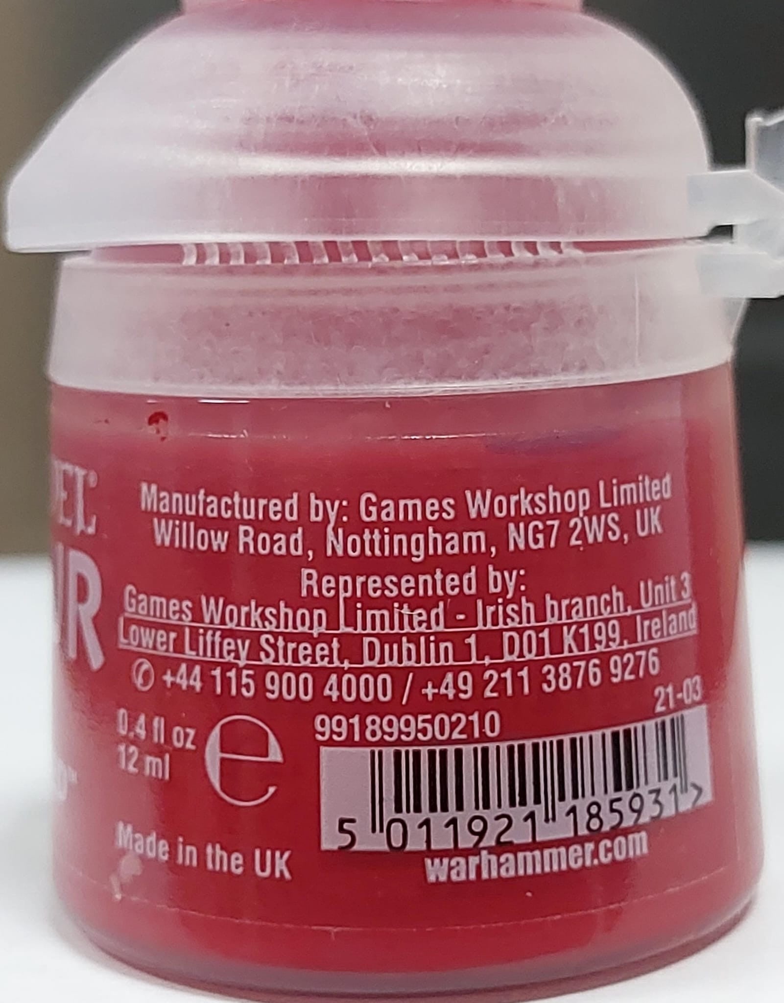 Pintura citadel 12 ml - base mephiston red - warhammer 21-03