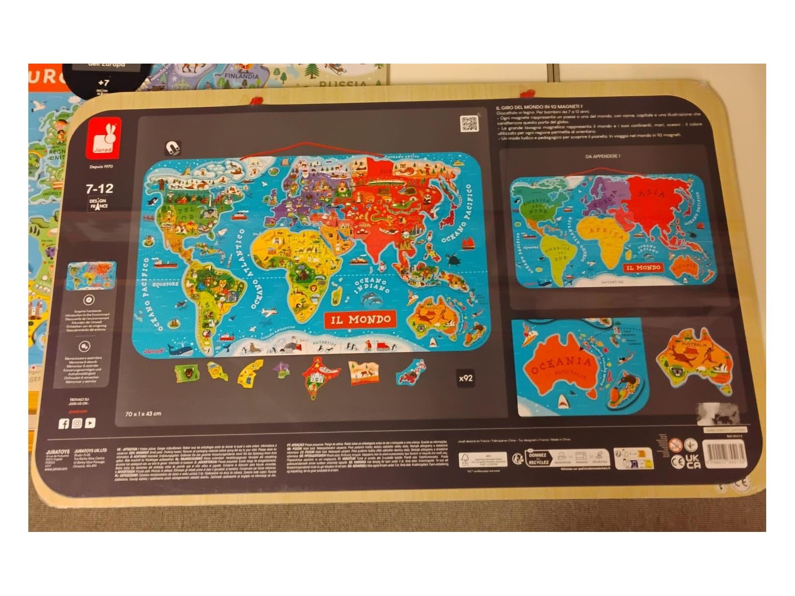 Puzzle magnético atlas mundial en italiano 92 piezas - janod 05513