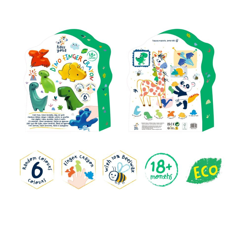 6 Ceras ( crayones) de dedo - dinosaurio - hakuyoka 233113, recibelo en 24-48 horas, venta online manualidades