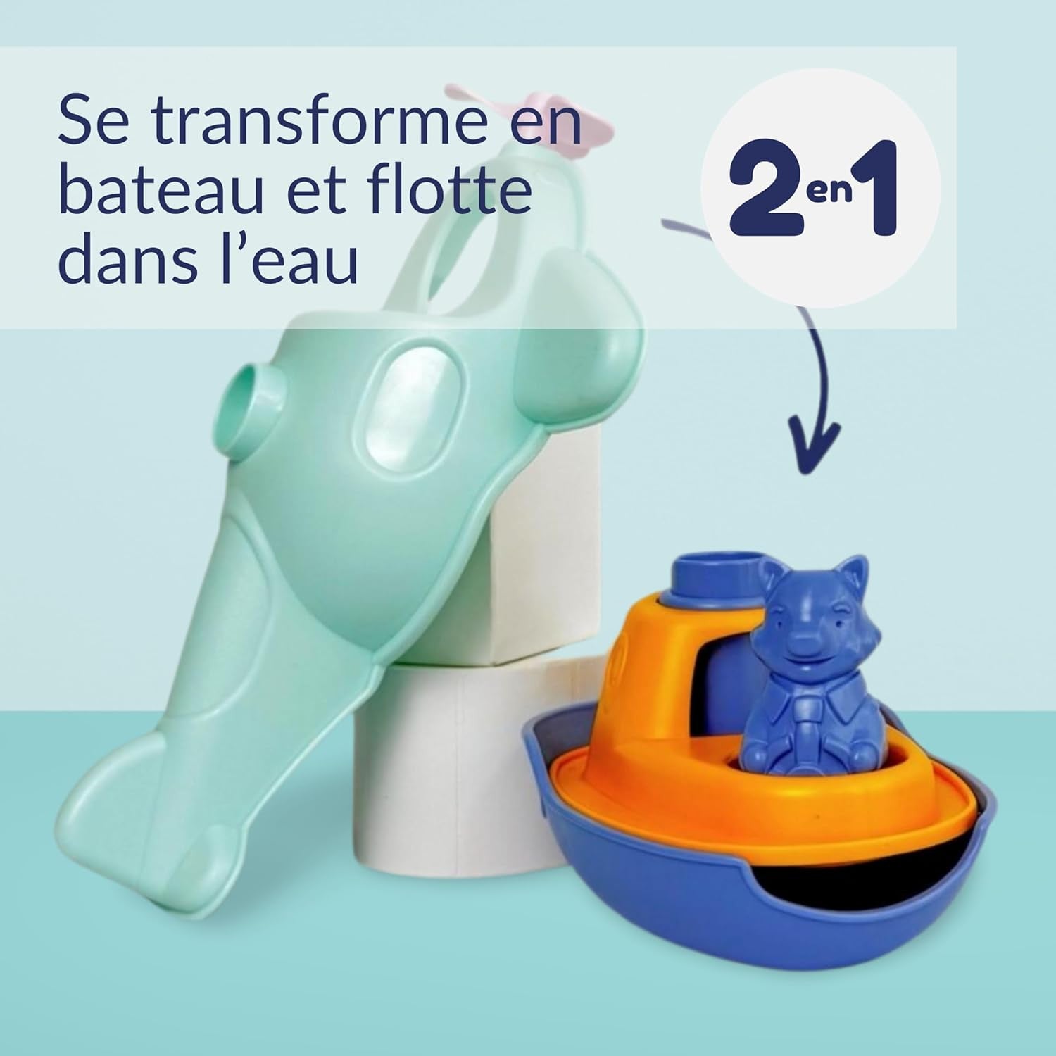 Juego de Baño  - Barco Hidroavión Turquesa - Le Jouet Simple 13113