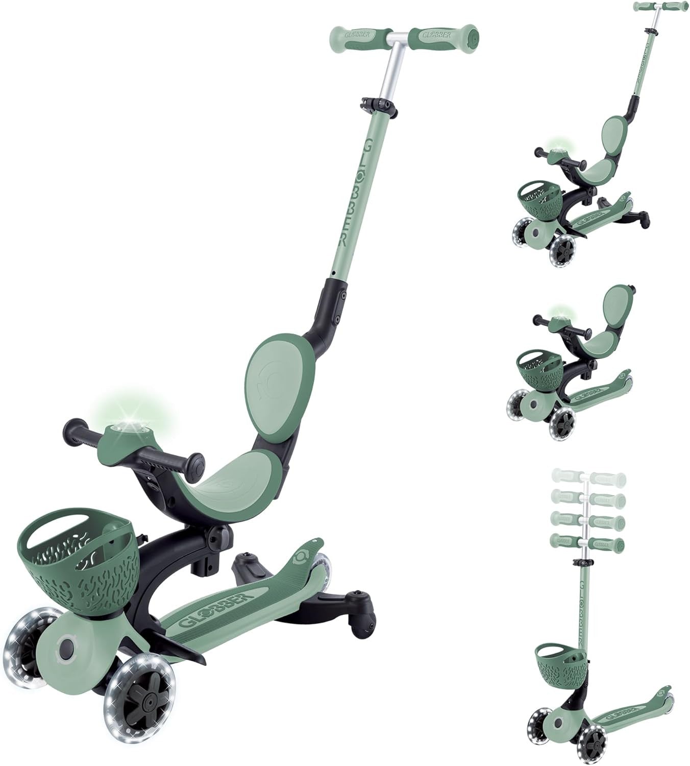 Patinete Plegable de Tres Ruedas con Asiento para niños pequeños - Go Up Baby Luces 360º - Globber