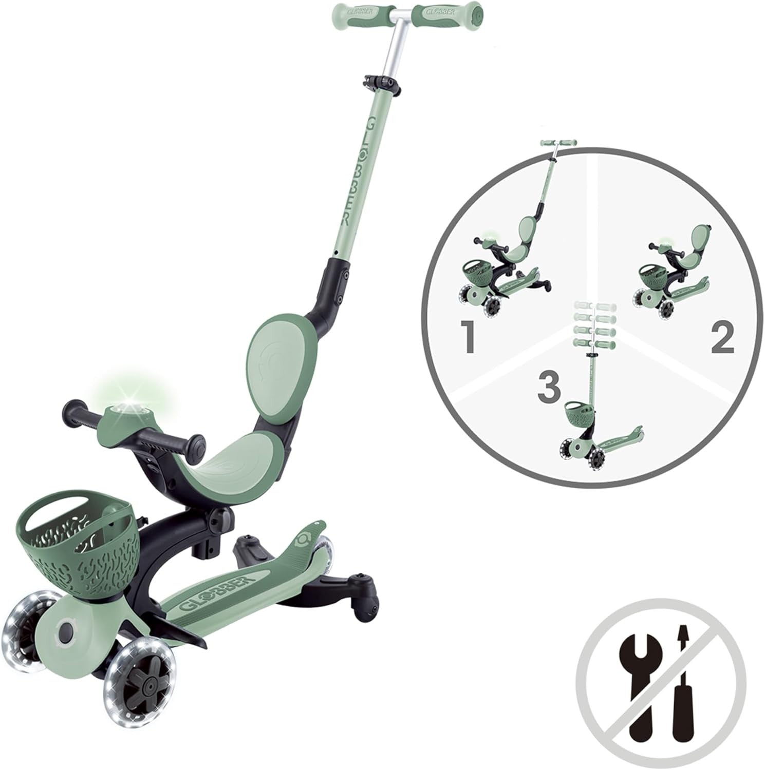 Patinete Plegable de Tres Ruedas con Asiento para niños pequeños - Go Up Baby Luces 360º - Globber