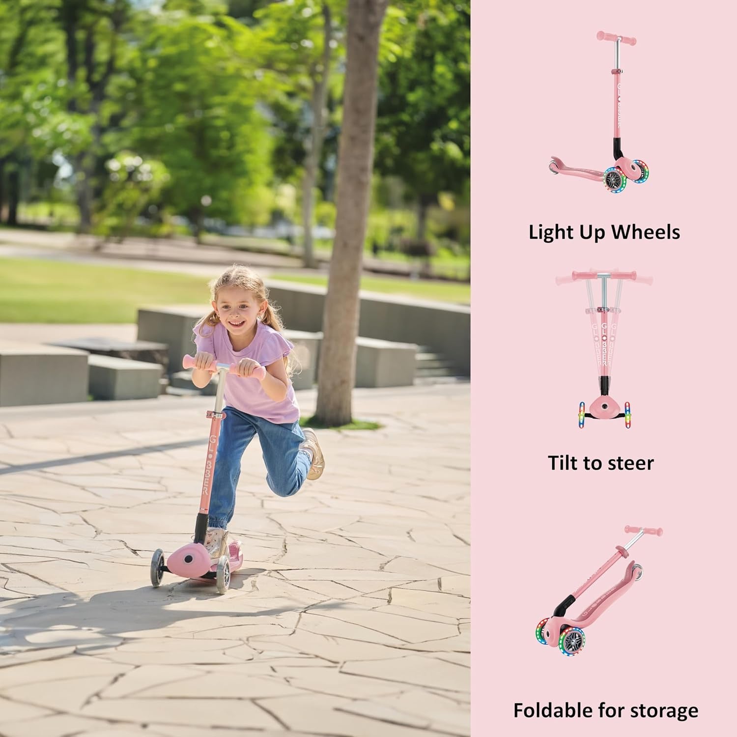 Patinete para Niños - Primo Luces Plegable color Rosa - Globber