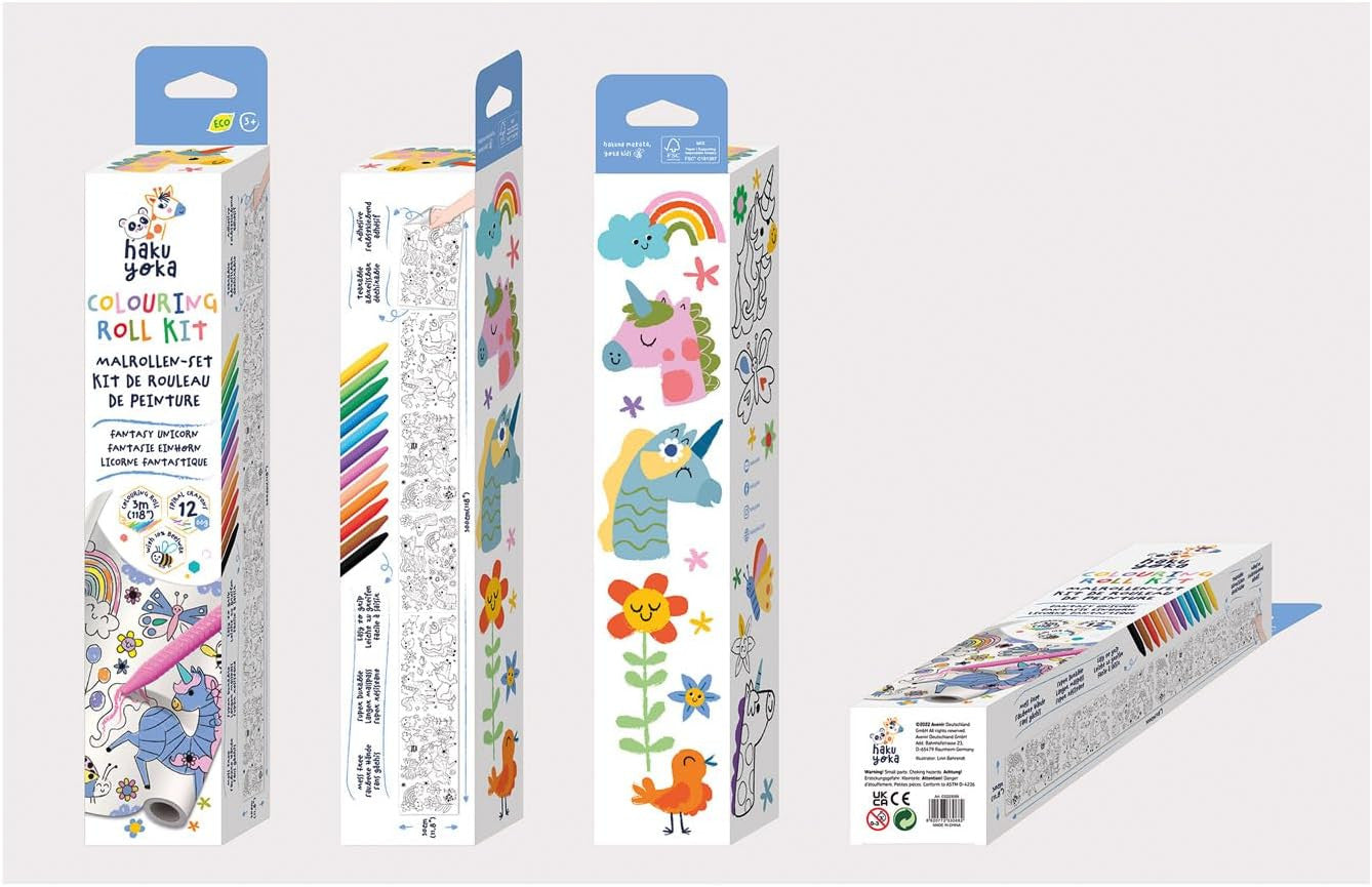 Juego de Manualidades - Kit Rollo de Papel para Pintar Unicornio + Ceras -  Haku Yoka 223068