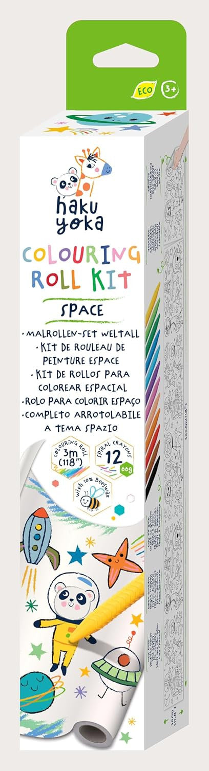 Juego de Manualidades - Kit Rollo de Papel para Pintar con Temática Espacial + 12 Ceras -  Haku Yoka 233066