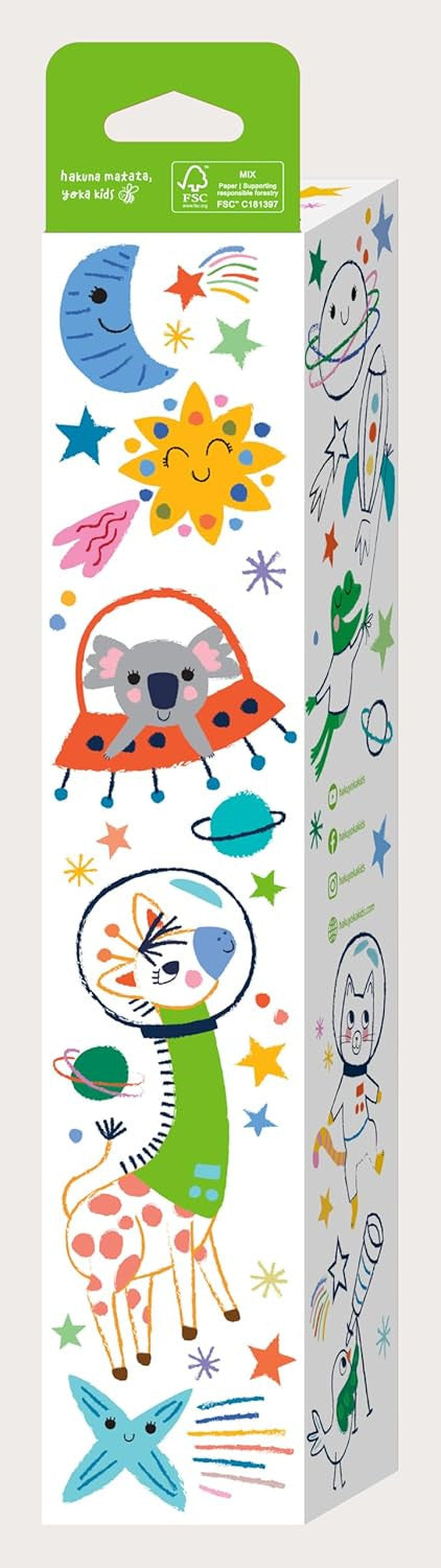 Juego de Manualidades - Kit Rollo de Papel para Pintar con Temática Espacial + 12 Ceras -  Haku Yoka 233066