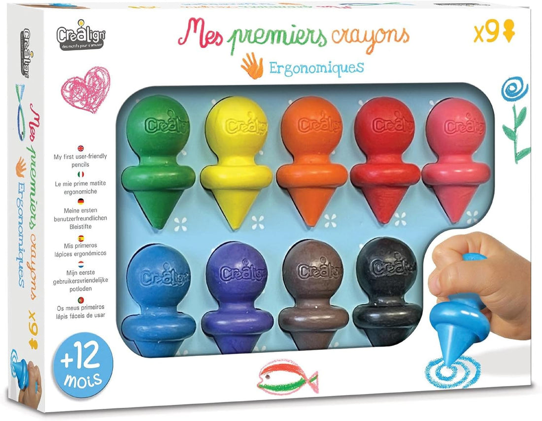 Mis Primeros Lápices de Cera - Mis Primeros Crayons Ergonómicos 9 unidades - Crealign