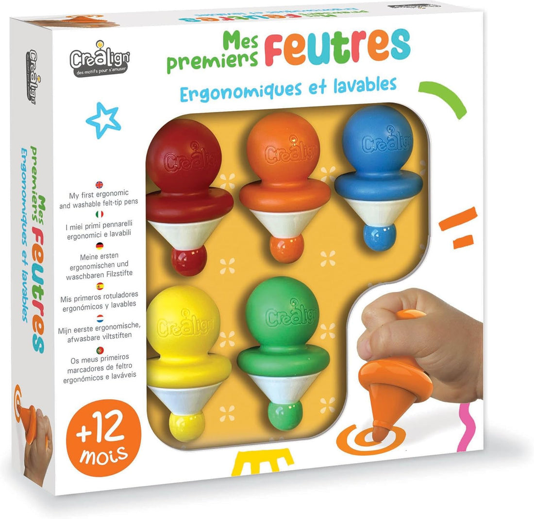 Mis primeros Rotuladores Ergonómicos y Lavables- 5 Unidades - Mis primeros Feutres - Crealign CL211