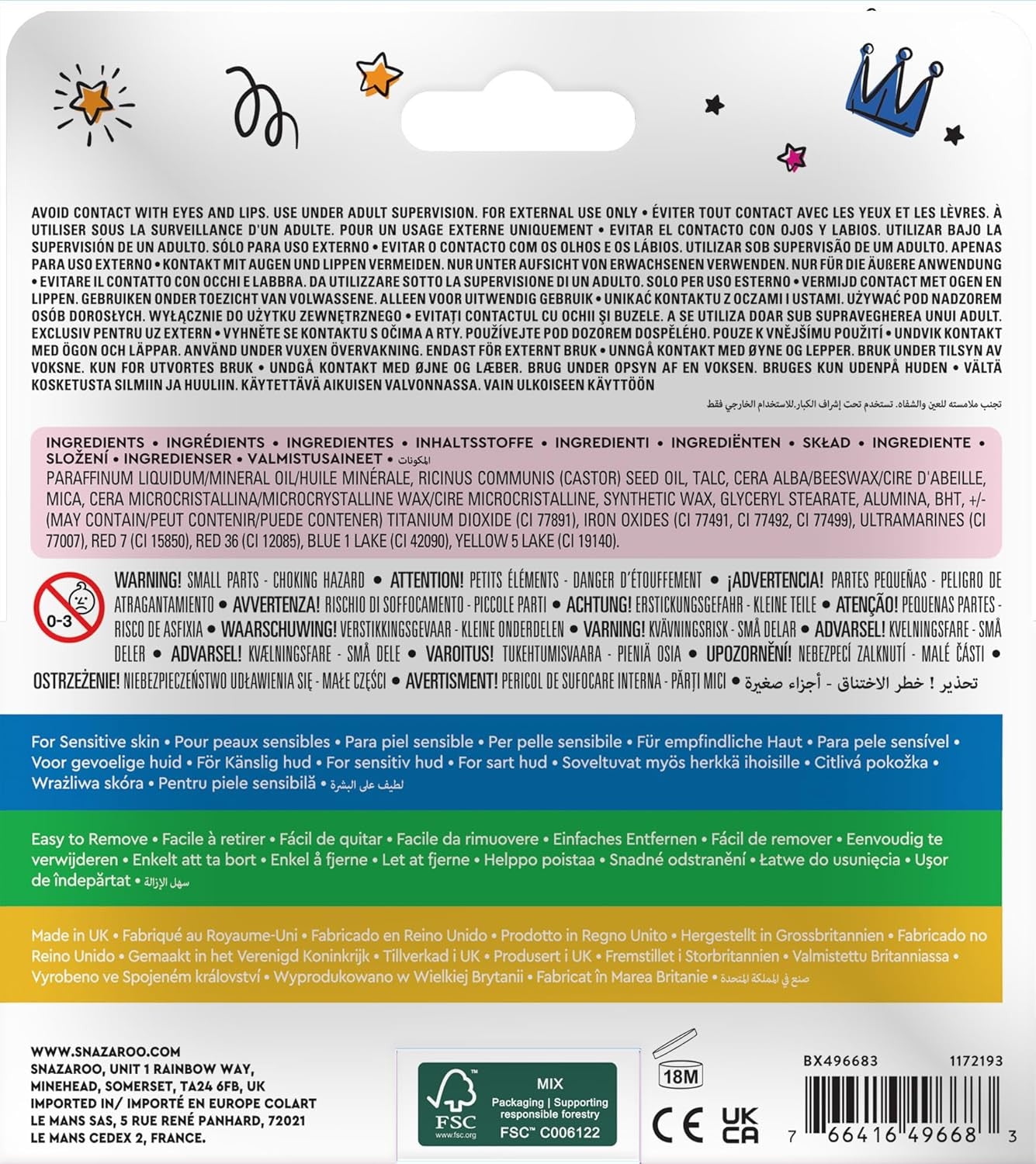 Maquillaje Infantil - 12 Barras de Maquillaje Facial Infantil - Snazaroo
