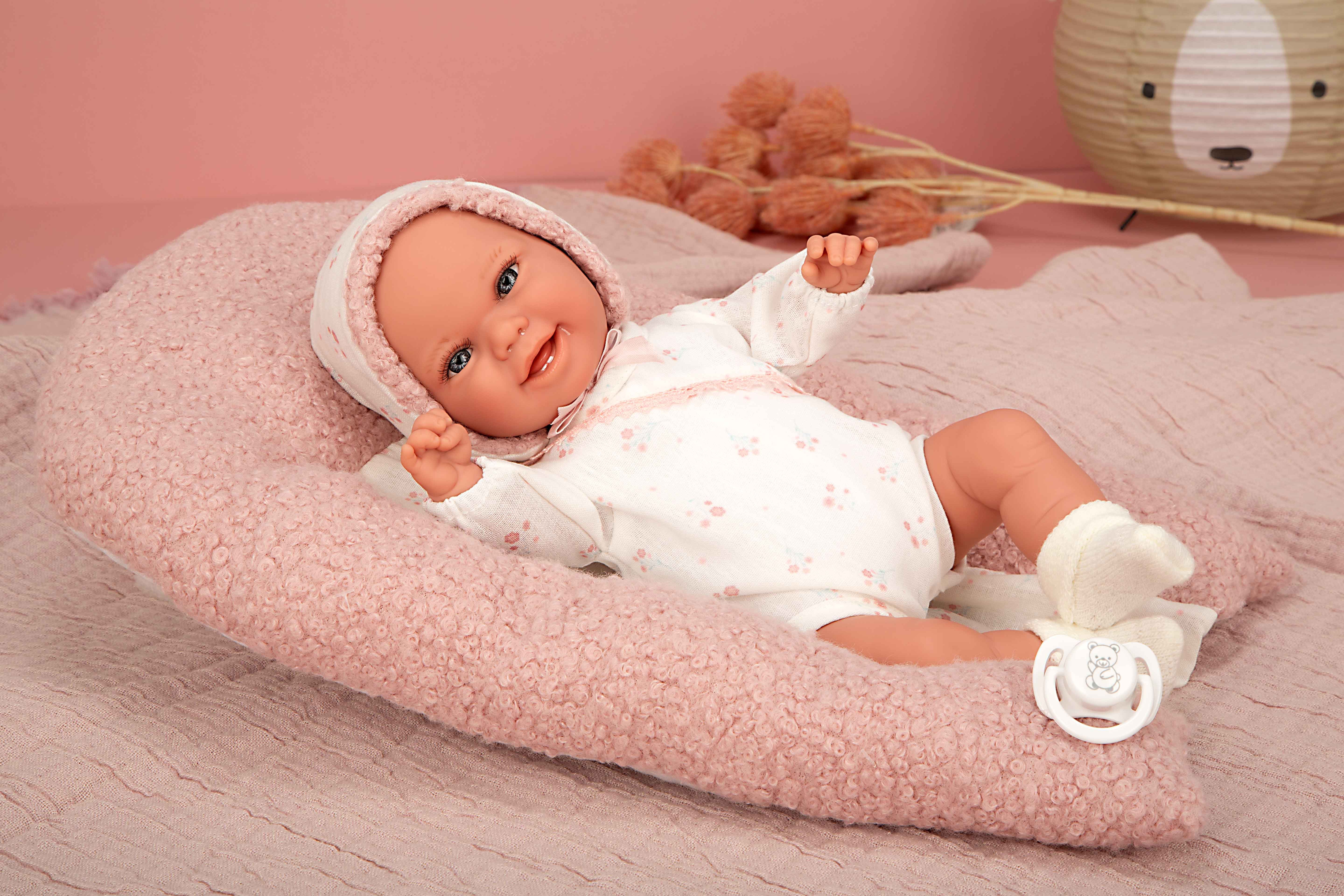 Muñeca de Peso Elegance 35 cm - Babyto Rosa Flores con cojín - Arias 60870