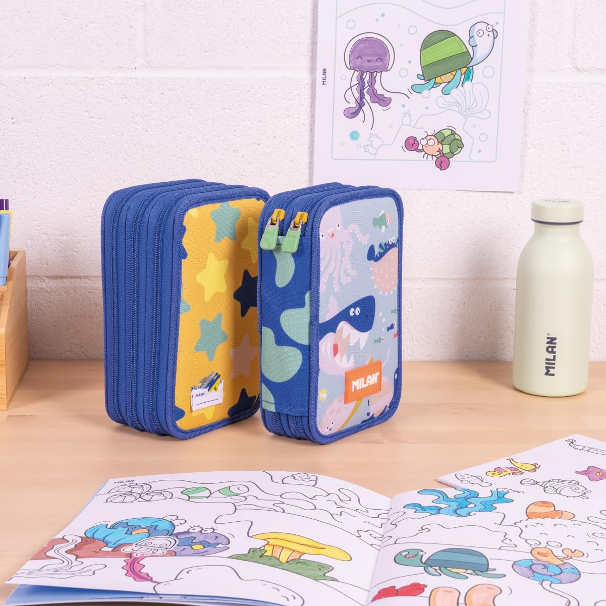 Estuche 2 Pisos con Contenido color Azul - Plumier Milán - Milán