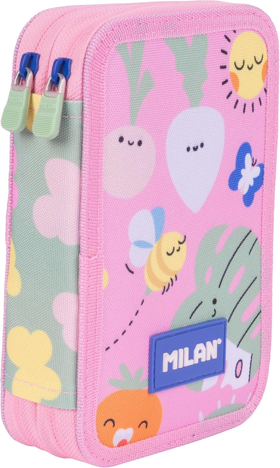 Estuche 2 Pisos con Contenido color Rosa - Plumier Milán - Serie Especial Green & Grow - Milán