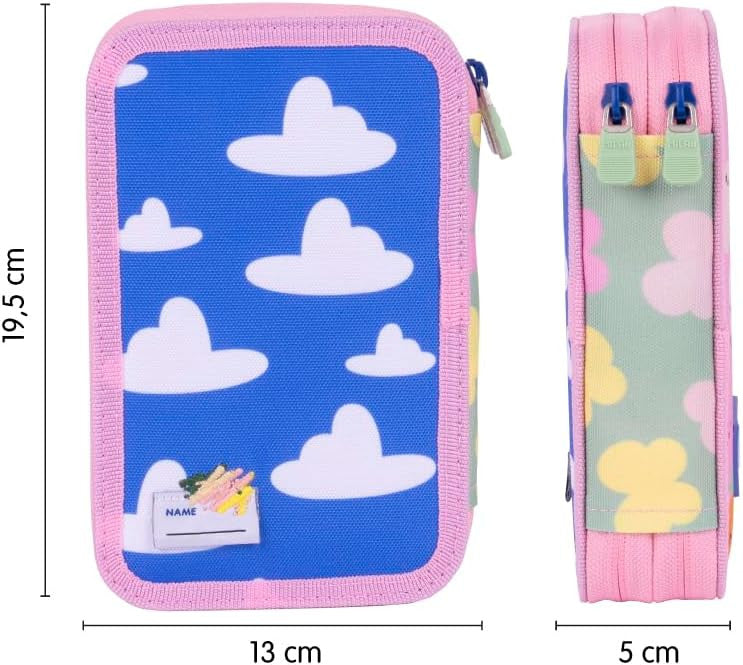 Estuche 2 Pisos con Contenido color Rosa - Plumier Milán - Serie Especial Green & Grow - Milán