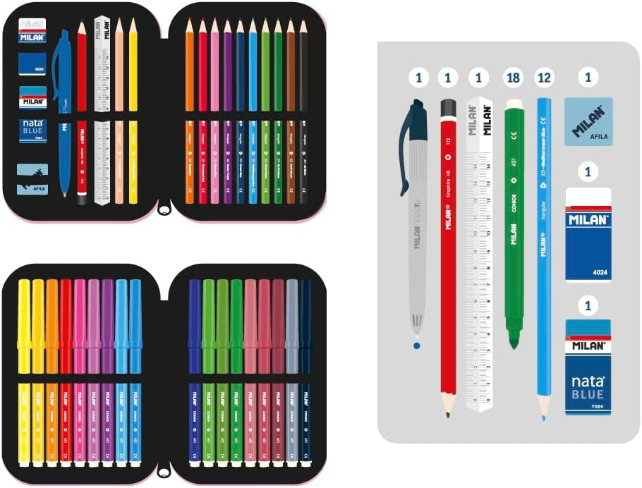 Estuche 2 Pisos con Contenido color Rosa - Plumier Milán - Serie Especial Green & Grow - Milán