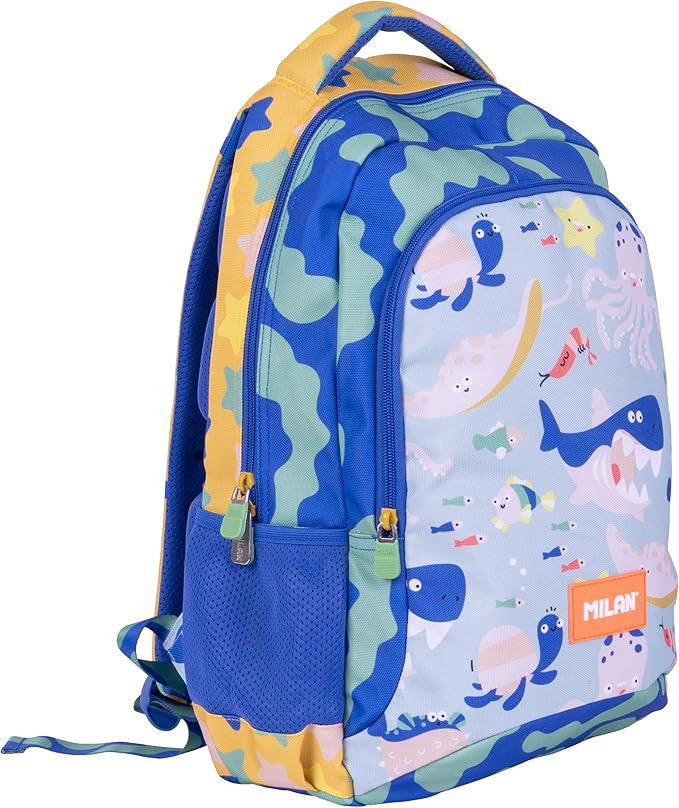 Mochila Escolar Milán 2 Cremalleras Color Azul - Serie Blue Odyssey - Milán