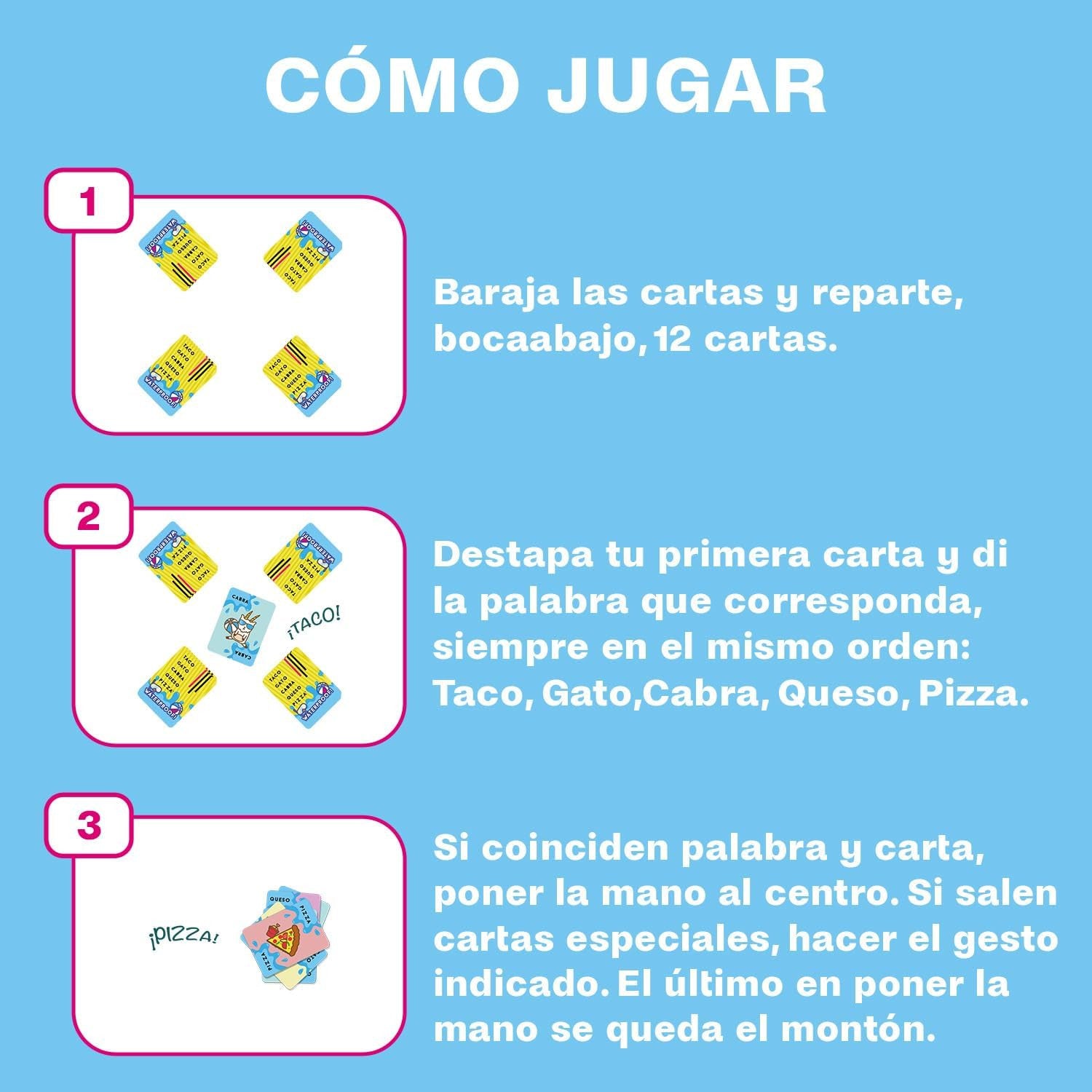 Juego de Cartas - Juego de Concentración - Taco Gato Cabra Queso Pizza Waterproof - Ludilo