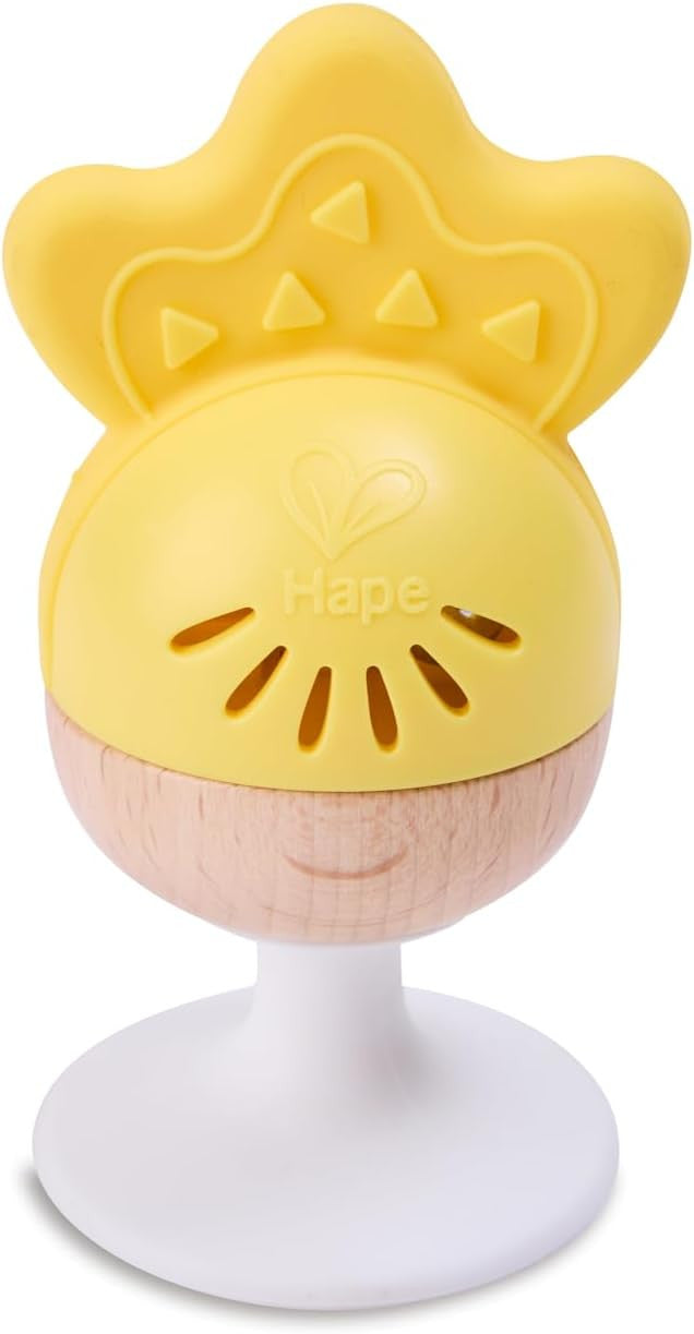 Sonajero de madera con forma de mono para bebés con cuentas móviles y sonido suave.