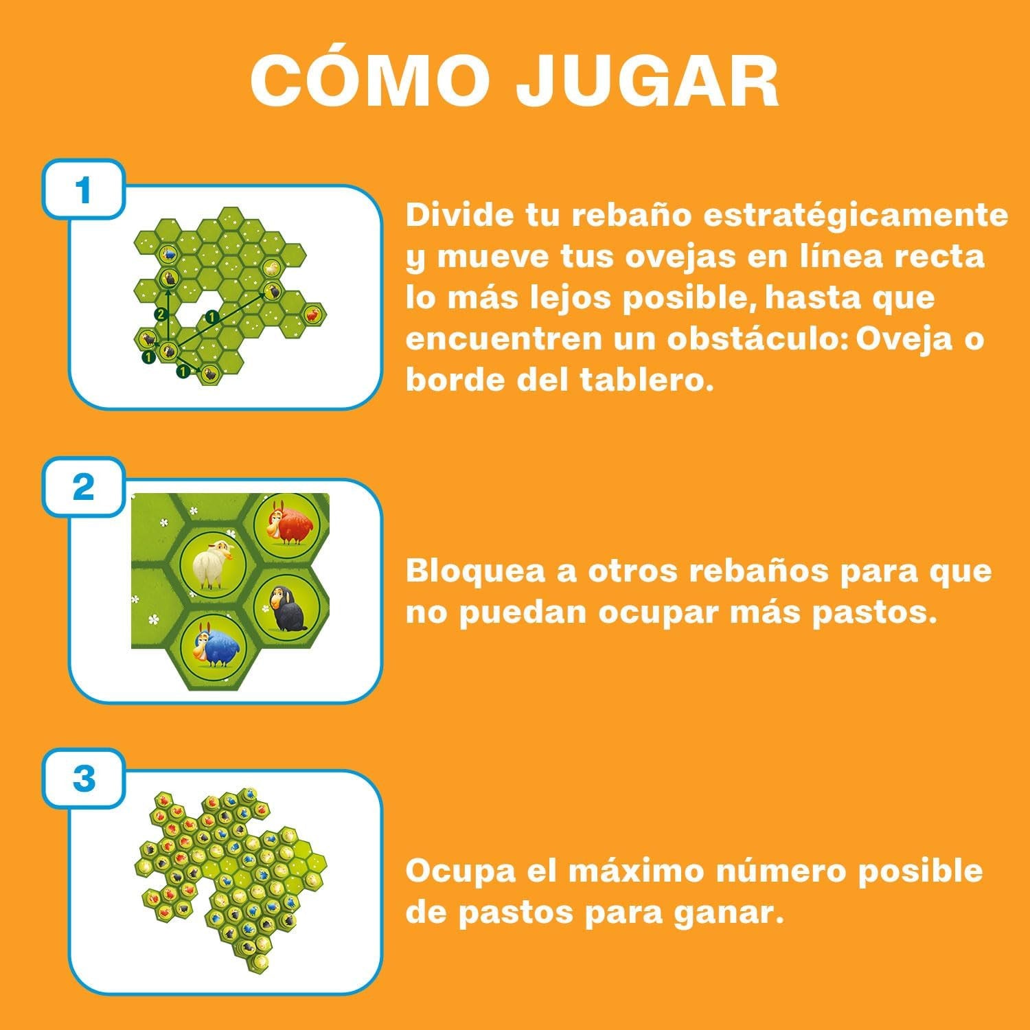 Tablero de juego Batalla de Ovejas Ludilo con fichas de ovejas en 4 colores
