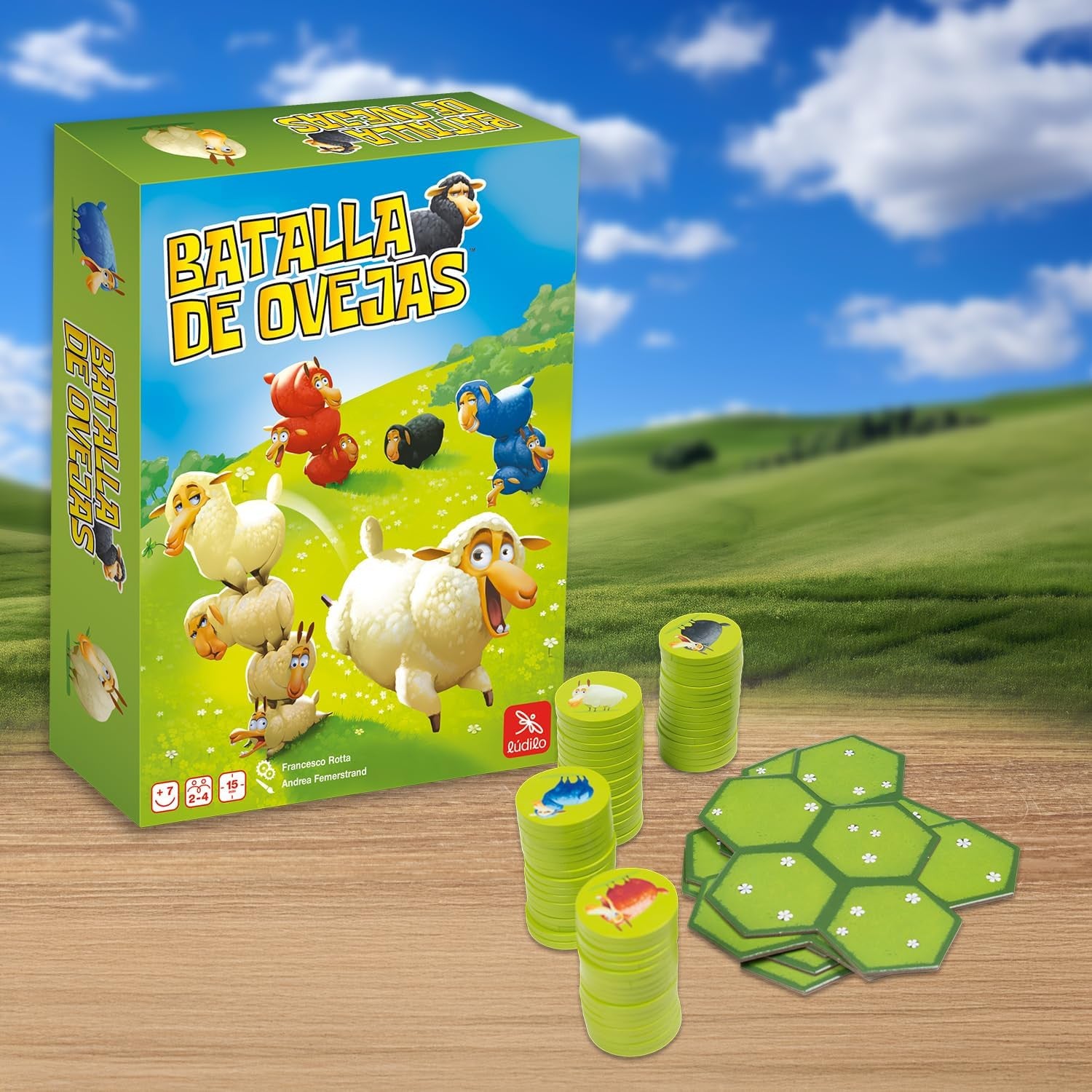 Familia jugando a Batalla de Ovejas Ludilo - juego de mesa estrategia para toda la familia